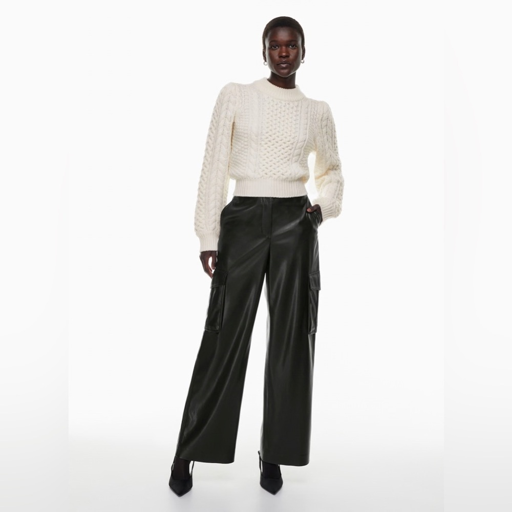 Aritzia Faux Leather Wide-Leg Cargo Pants in Black